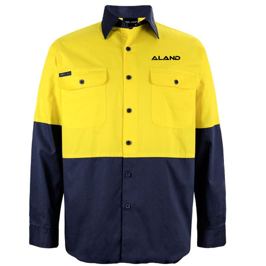 ALAND JB'S HI VIS L/S 150G SHIRT YELLOW/NAVY
