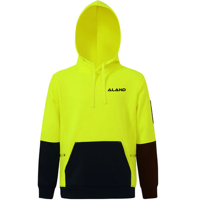 ALAND AIW HI-VIS TWO TONE WATER RESISTANT FLEECE HOODIE YELLOW/NAVY