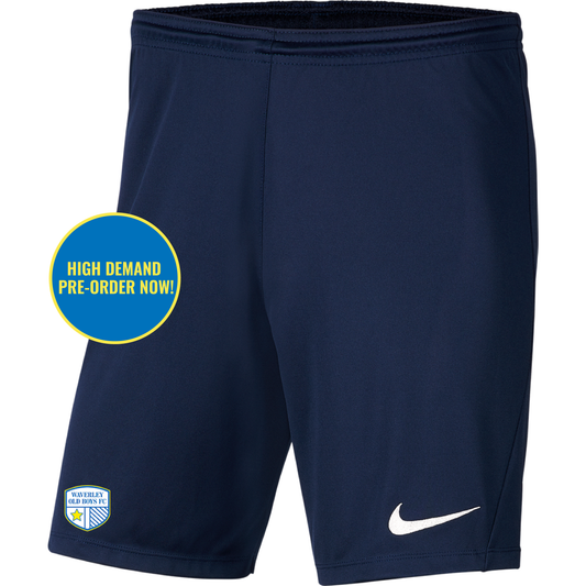 NIKE WAVERLEY OLD BOYS FC PARK 3 ON-FIELD SHORTS NAVY-MENS