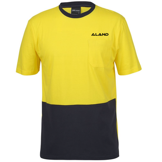 ALAND JB's HI VIS CREW NECK COTTON T-SHIRT YELLOW/NAVY